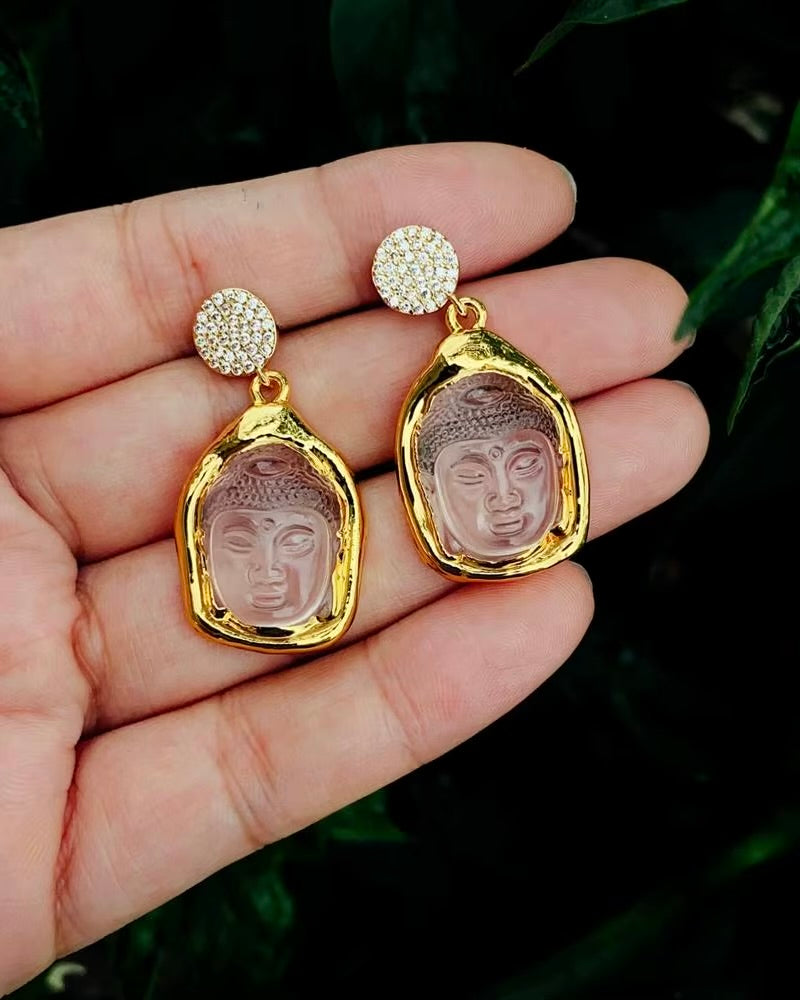 Quartz Buddha Earrings